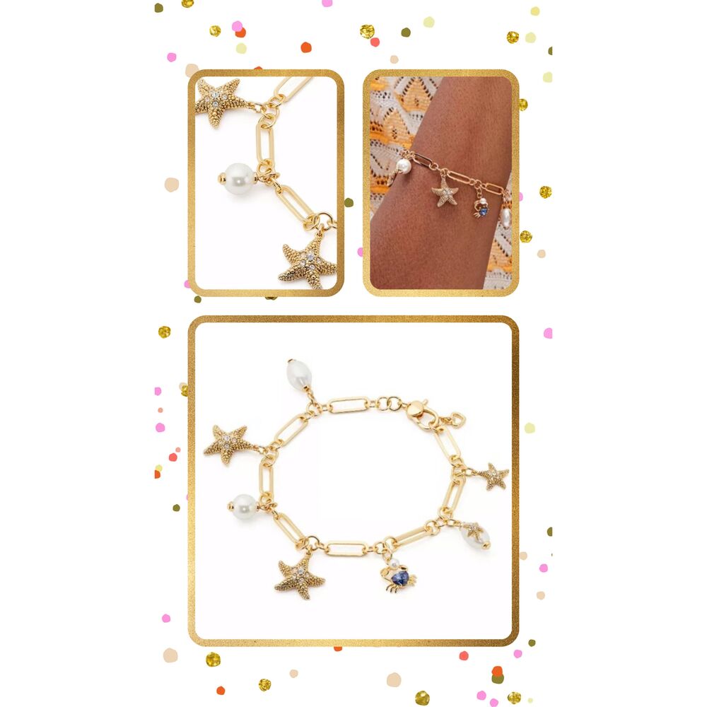KATE SPADE NY Sea Starfish Crab Pearl Gold Chain Charm Bracelet
